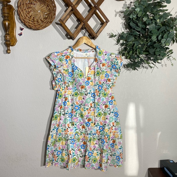 ENTRO boutique floral ruffle tiered mini dress Easter summer - Picture 5 of 10